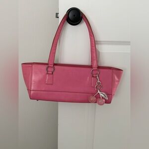 Monsac vintage Pink Leather Shoulder Bag with Cherry Charm